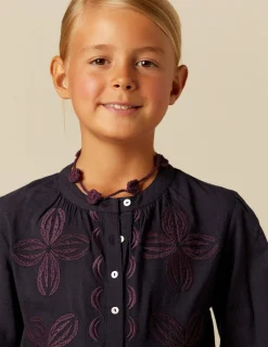 Flash Sale NÍCOLI CAMISA AZUL BORDADO FLOR Azulesoscuros