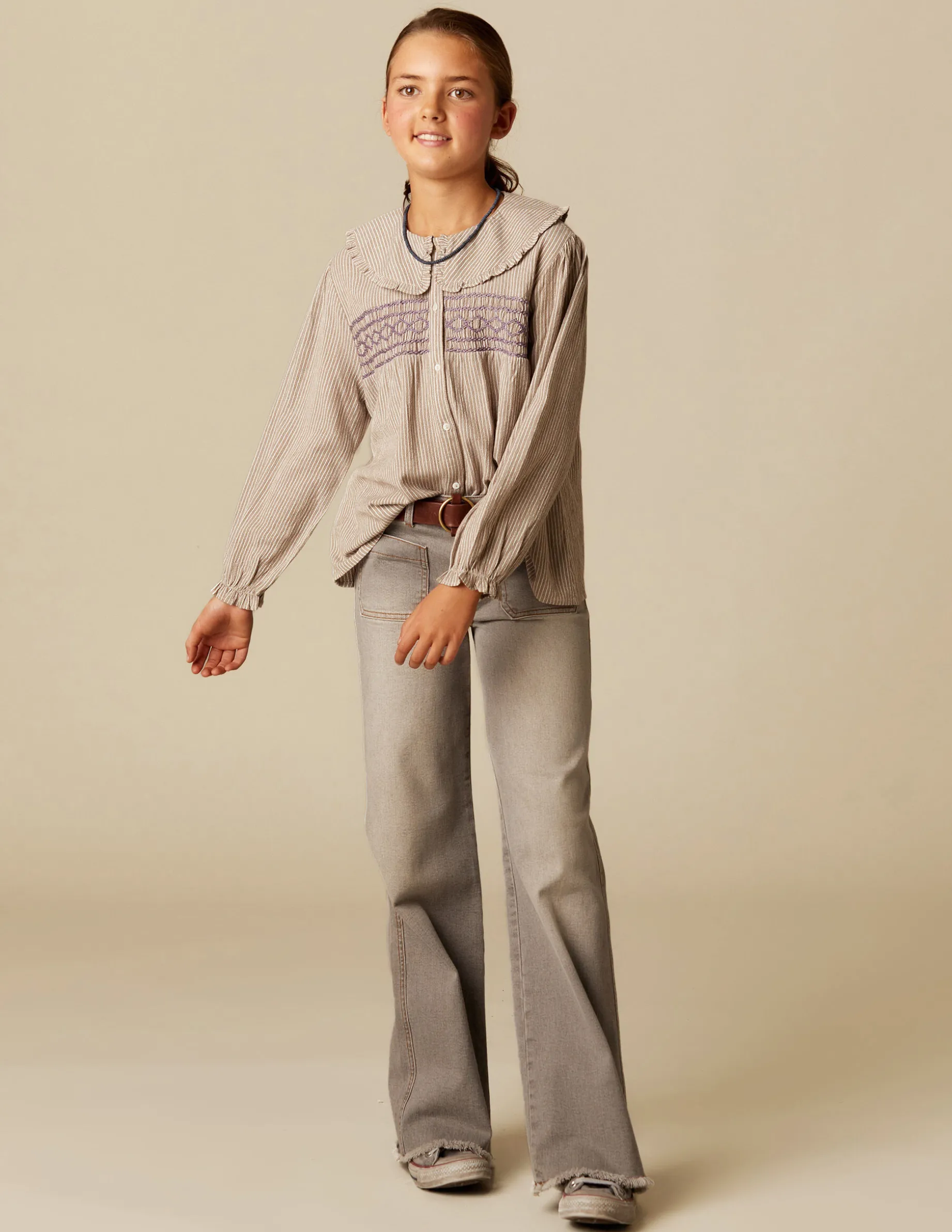 Clearance NÍCOLI CAMISA RAYA MARRÓN NIDOS Grises