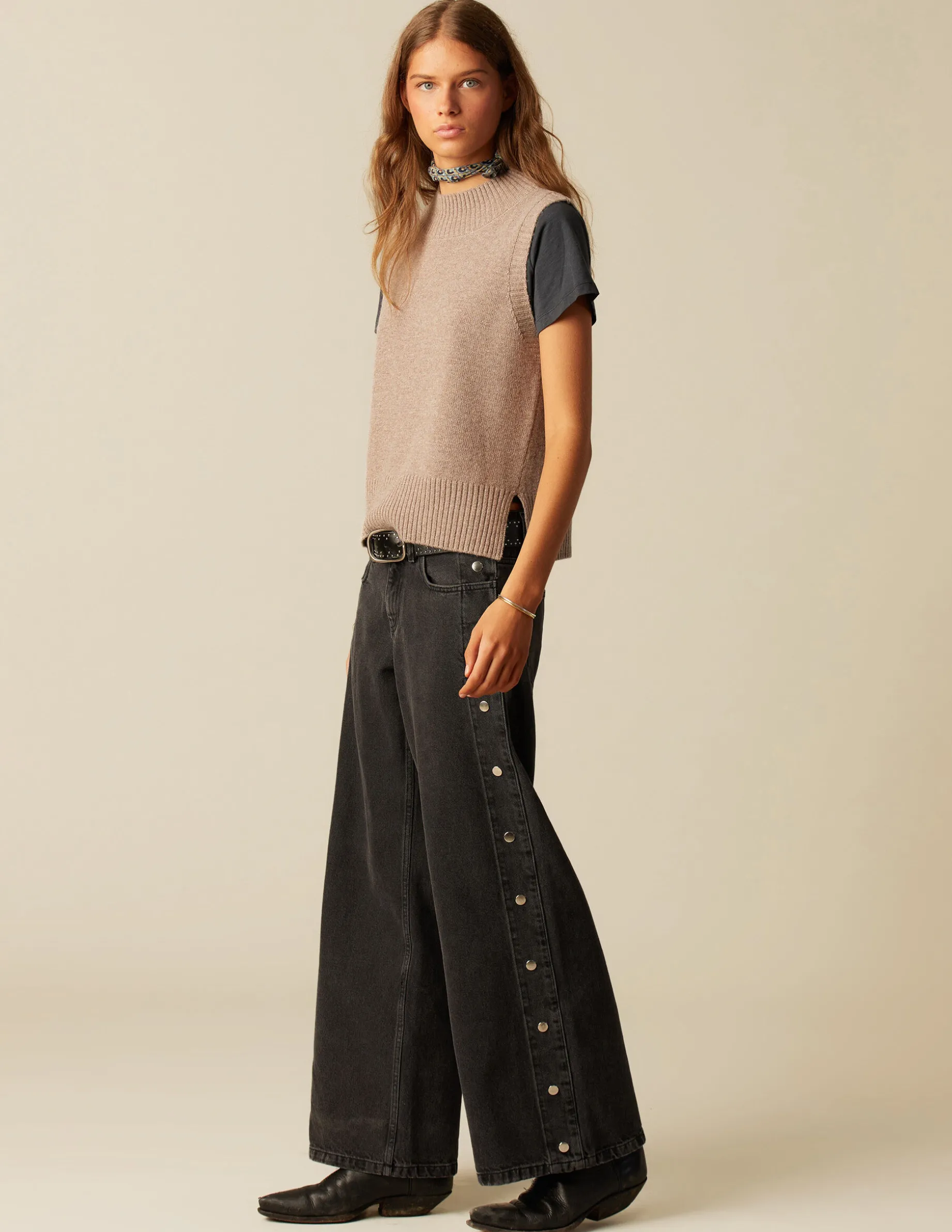 Sale NÍCOLI CHALECO CUELLO REDONDO MARRÓN JASPEADO Marrones