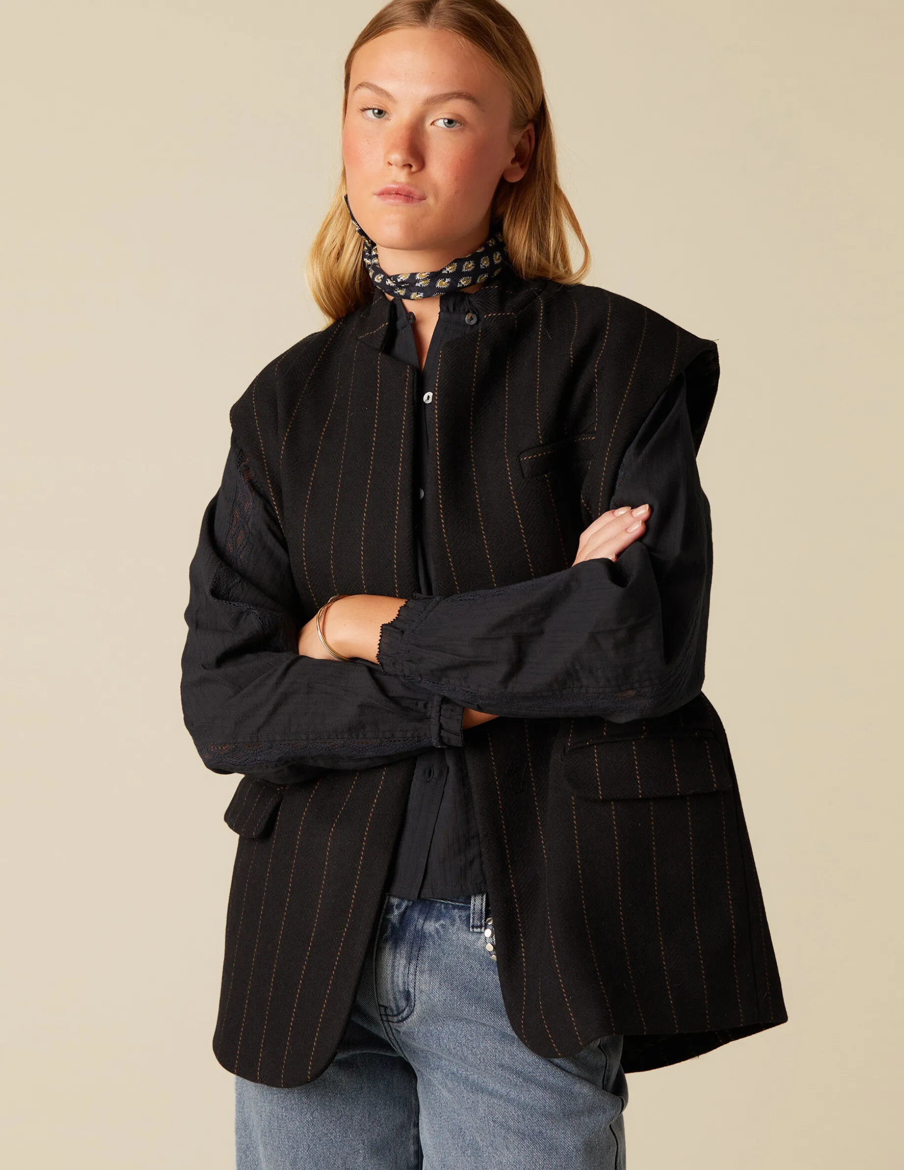 Hot NÍCOLI CHALECO OVERSIZE RAYA Azulesoscuros