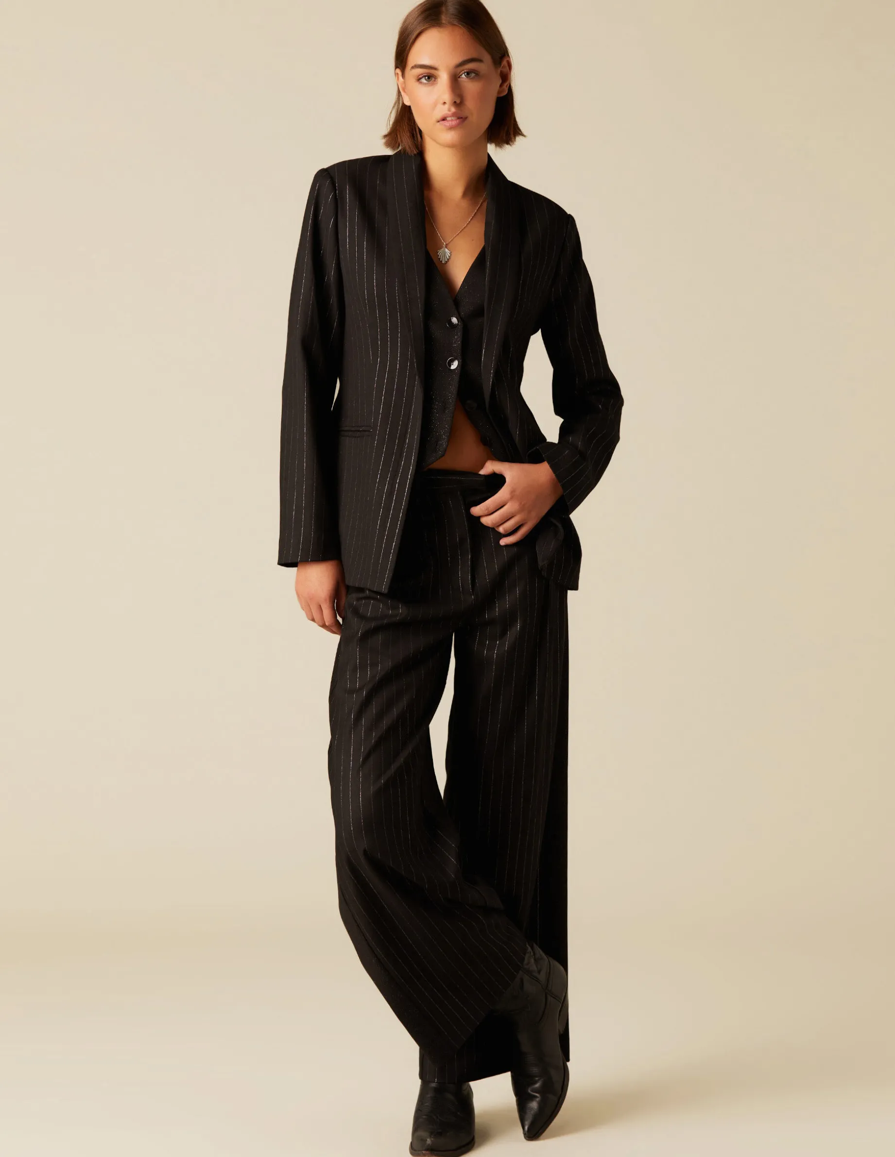 Discount NÍCOLI PANTALÓN DOBLE RAYA BRILO Negros