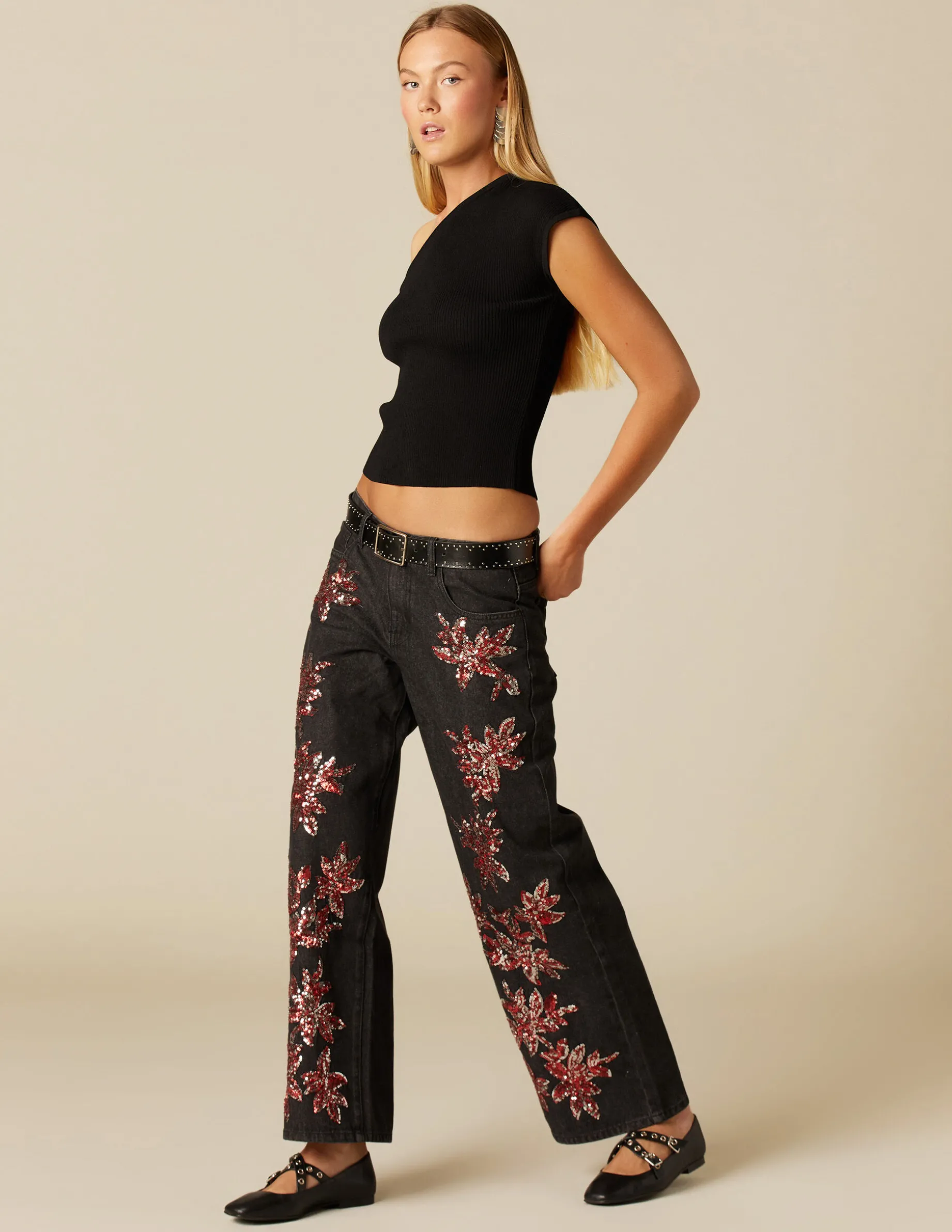 Outlet NÍCOLI PANTALÓN LENTEJUELAS GRANATE PLATEADO Grisesantracitas