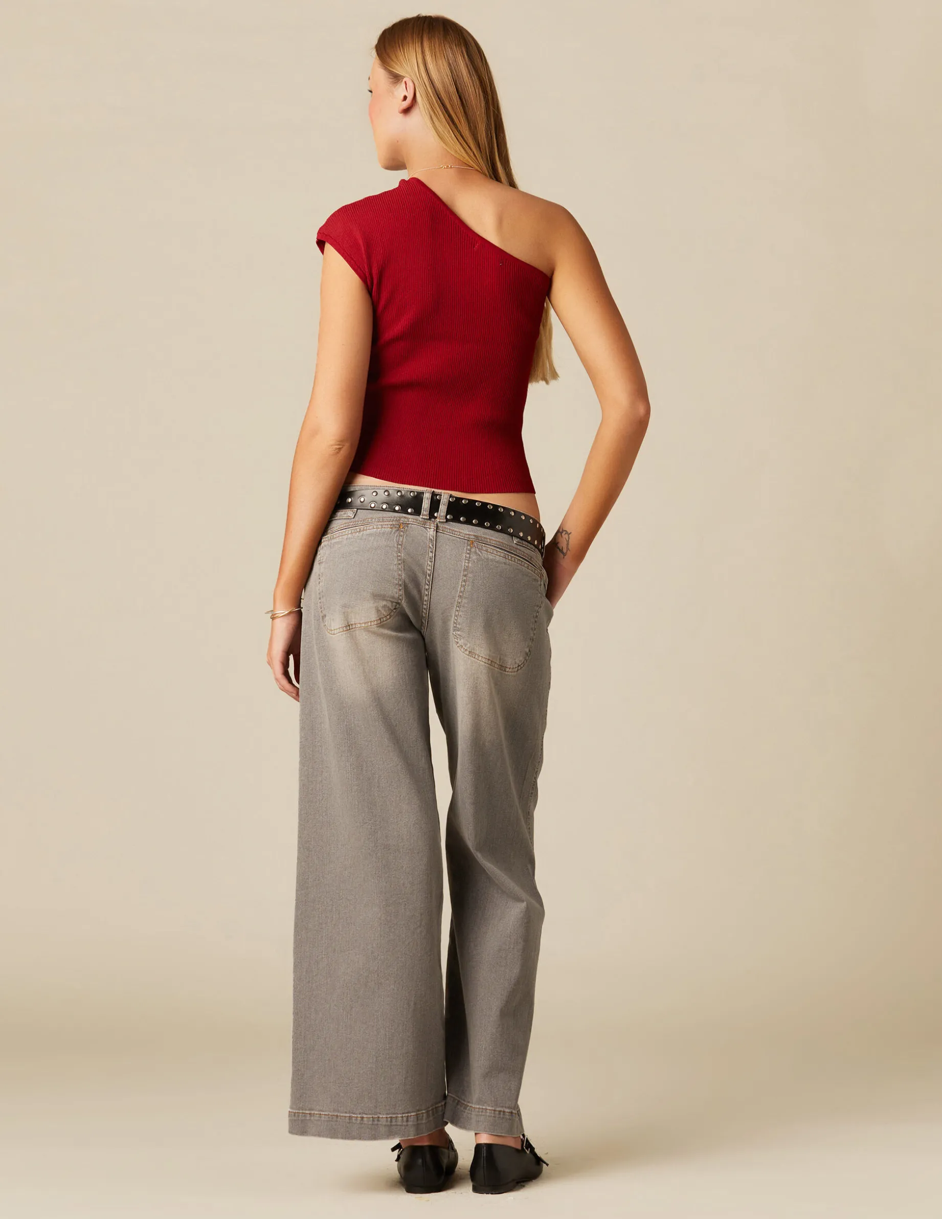 Shop NÍCOLI PANTALÓN LOW WAIST DOBLE BOTÓN GRIS Grises