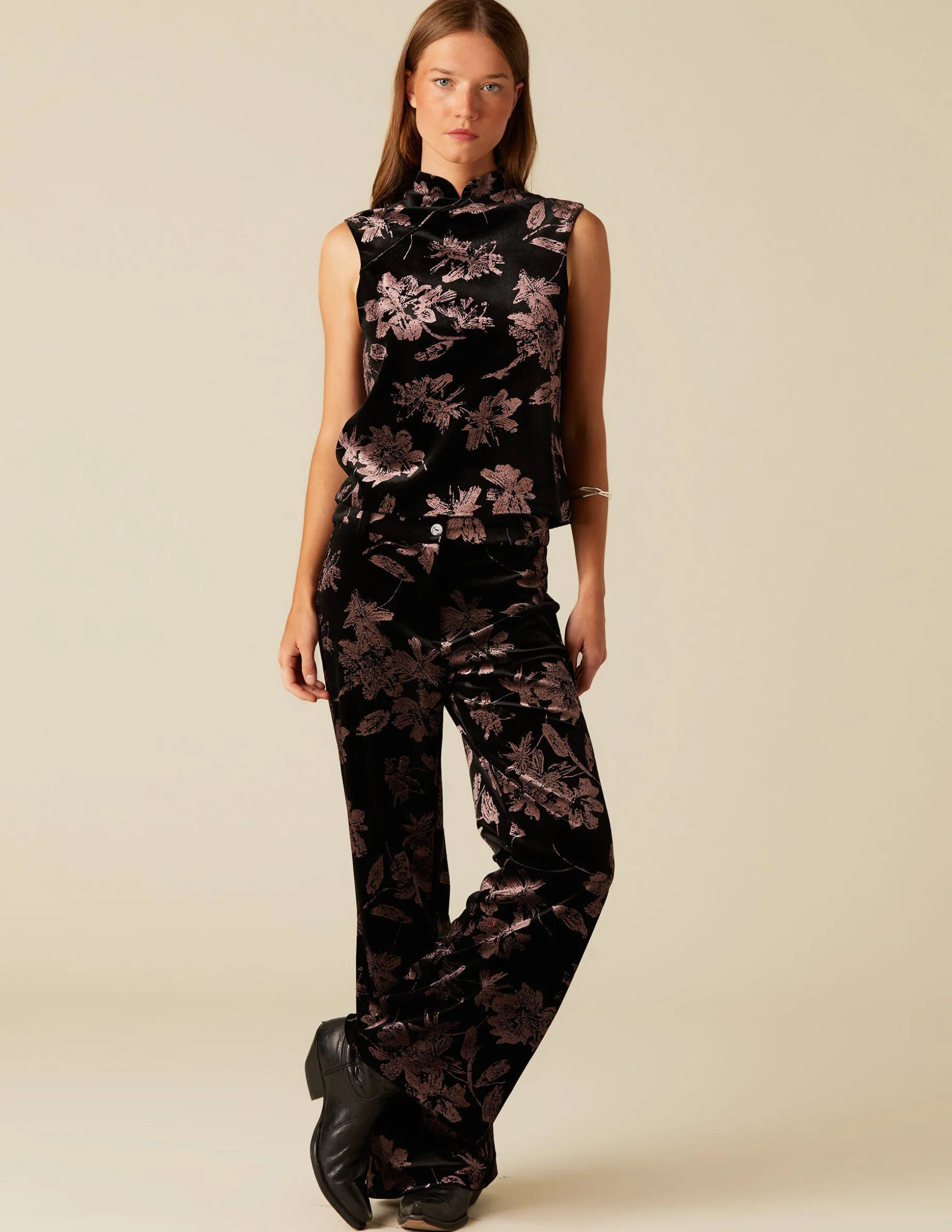 Best NÍCOLI PANTALÓN TERCIOPELO FLOR Mora