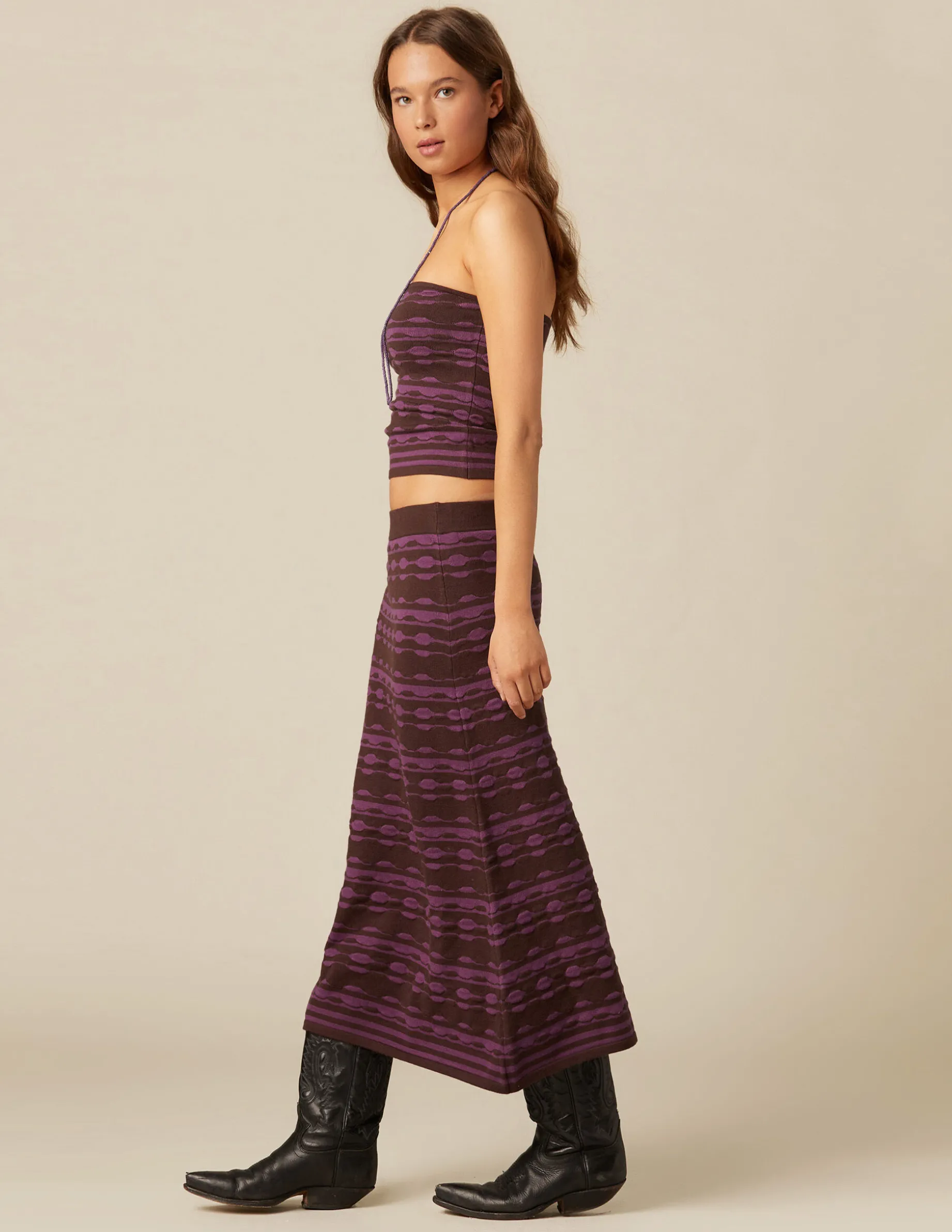 Clearance NÍCOLI TOP BICOLOR MARRÓN Y Mora