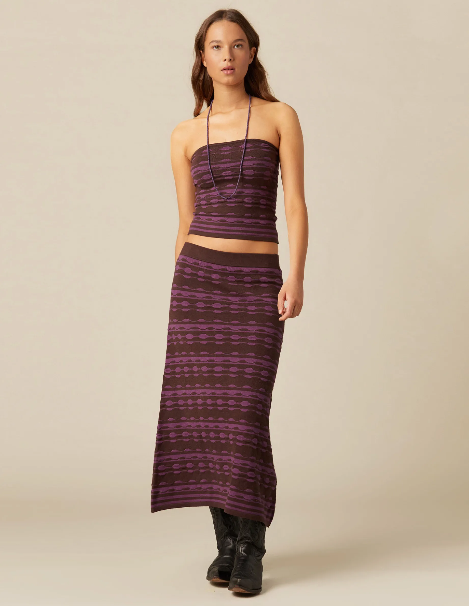 Clearance NÍCOLI TOP BICOLOR MARRÓN Y Mora