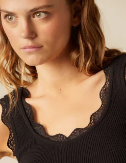 Cheap NÍCOLI TOP CANALé ENCAJE NEGRO Negros