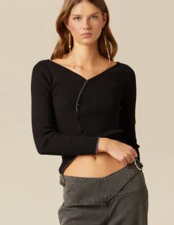 Shop NÍCOLI TOP CRUCE BOTONES NEGRO Negros