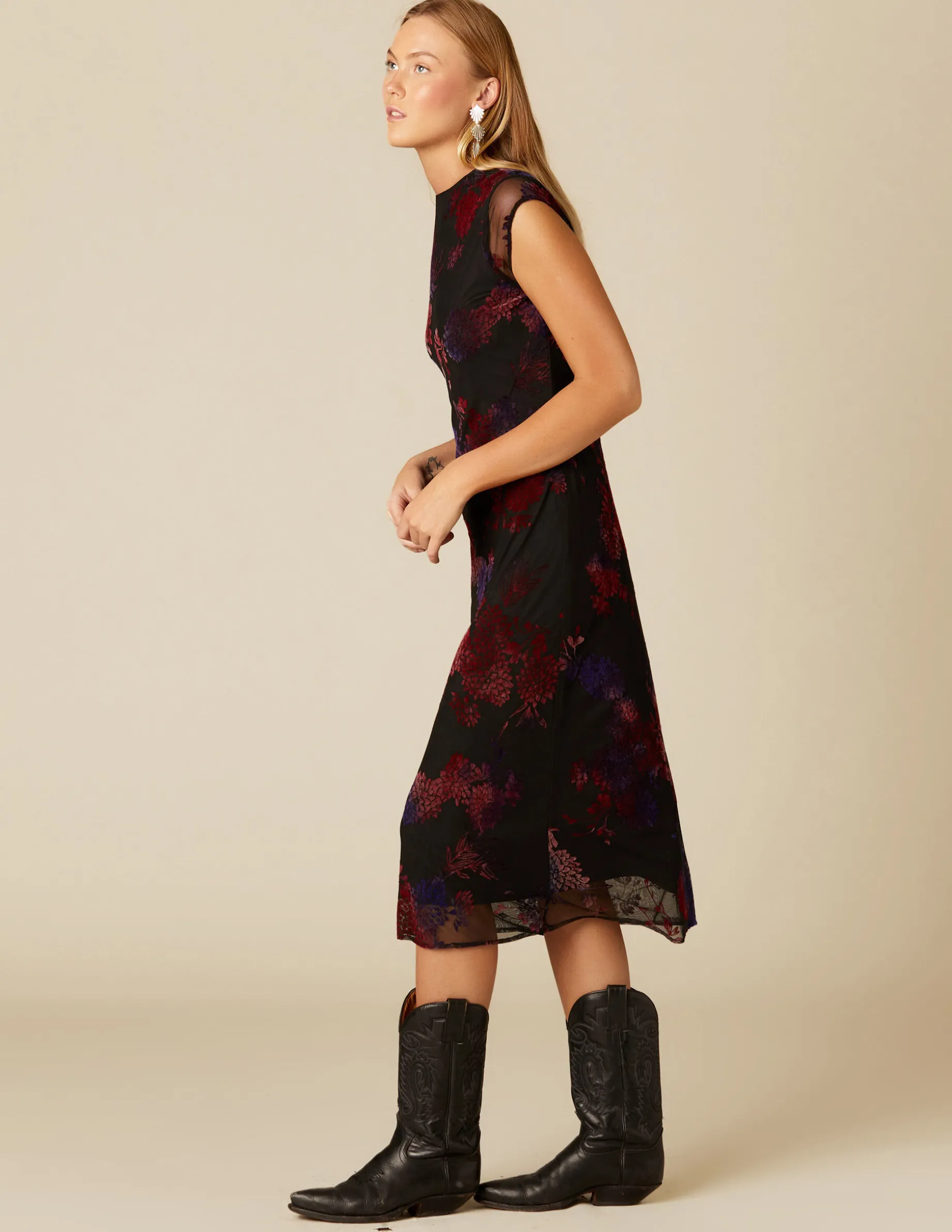 New NÍCOLI VESTIDO FLOR TULLE NEGRO Morados