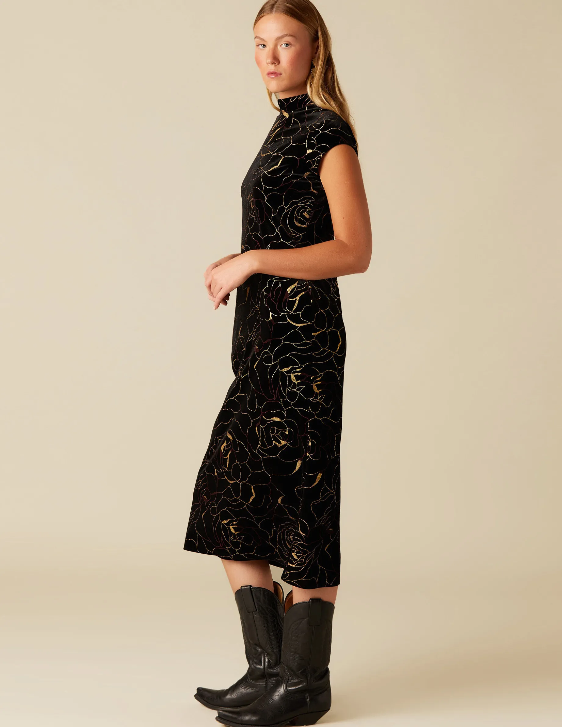 Discount NÍCOLI VESTIDO TERCIOPELO FLOR ROJO/DORADO Rojos