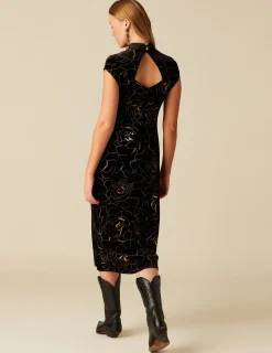 Discount NÍCOLI VESTIDO TERCIOPELO FLOR ROJO/DORADO Rojos